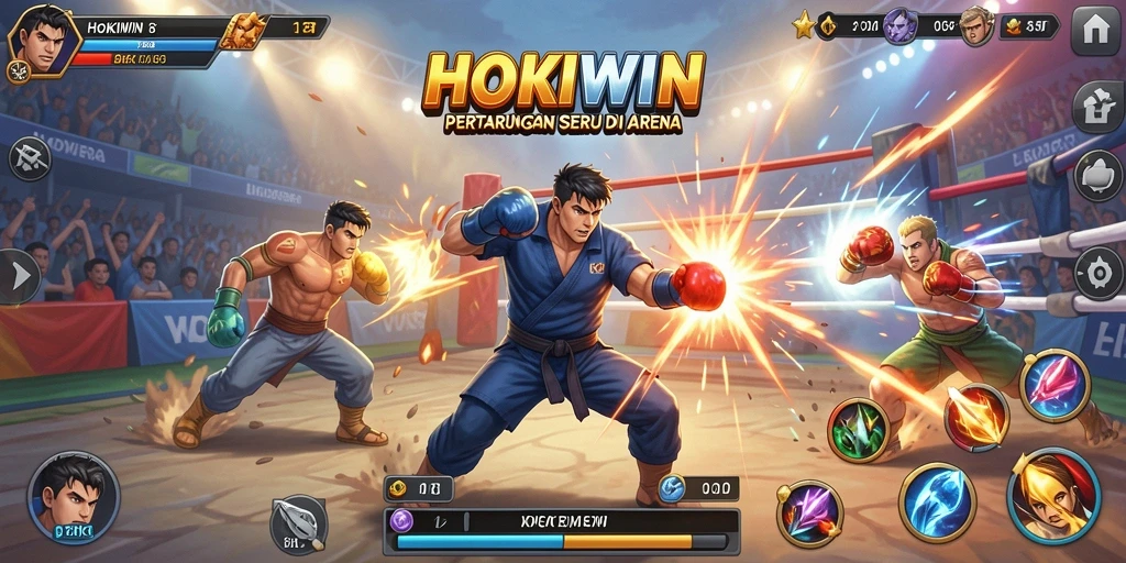 Tampilan gameplay seru HOKIWIN dengan aksi pertarungan yang dinamis.