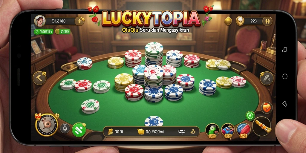 Tampilan gameplay menarik dari LUCKYTOPIA dengan suasana QiuQiu.
